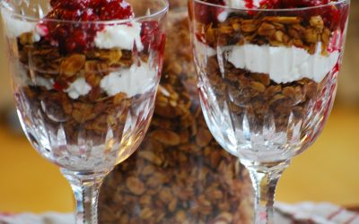Pumpkin Granola with Raspberry Sauce