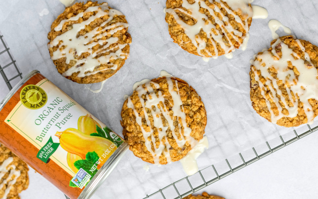 oatmeal butternut squash cookies drizzled with icing