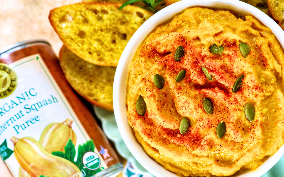 roasted garlic and butternut squash dip made with Farmer's Market Foods Organic Butternut Squash Puree