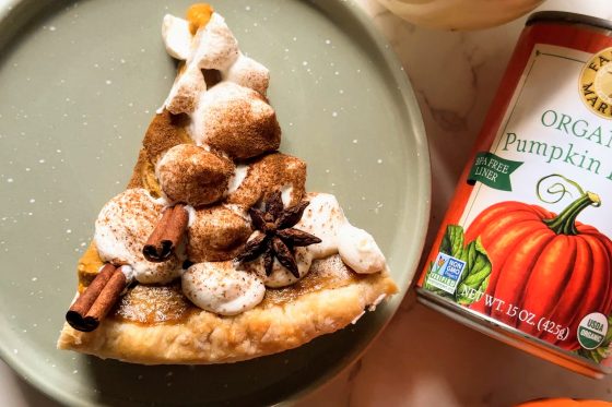 slice of eggnog pumpkin pie