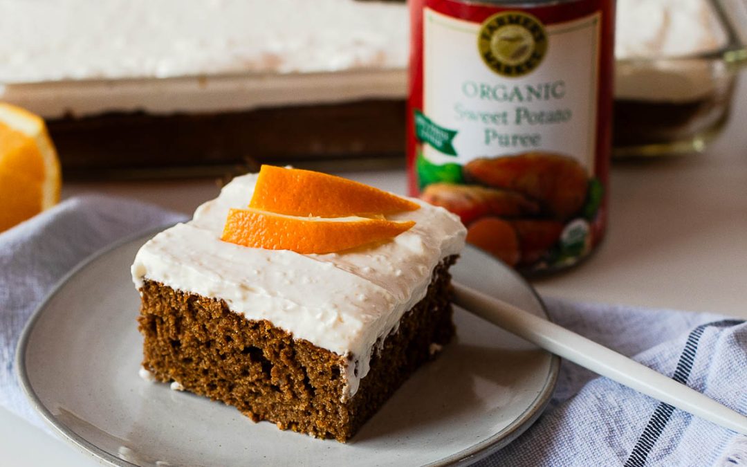 slice of sweet potato cake with cream cheese frosting