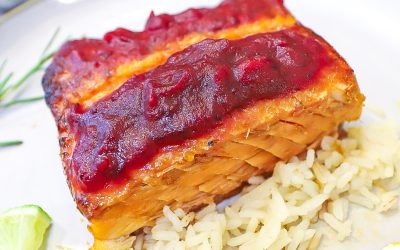 Miso Cranberry Glazed Grilled Salmon